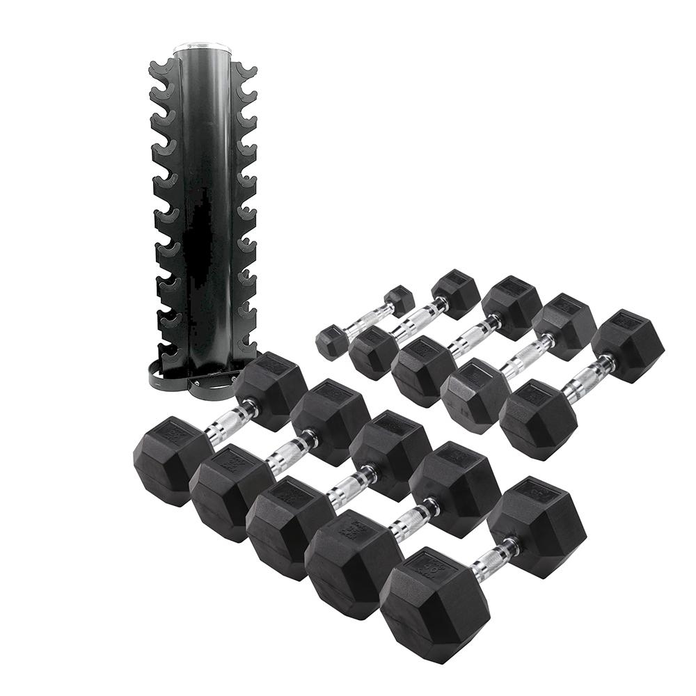 Šešiakampiai gumuoti svarmenys BODYTRADING 1-10 kg su stovu Šešiakampiai gumuoti svarmenys BODYTRADING 1-10 kg su stovu